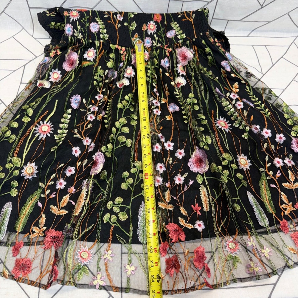 Torrid Mesh Mini Dress 1 Black Wildflower Butterfly Embroidered Smocked Square - Picture 4 of 6